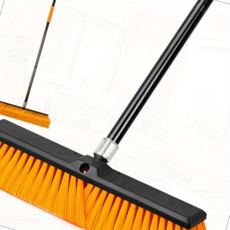18" Heavy Duty Industrial Push Broom with 59.4" Extendable Steel Handle & 6-Row Stiff Orange Bristles - Durable Plastic Head for Concrete, Wood, Stone, Tile Floors - Indoor/Outdoor Commercial