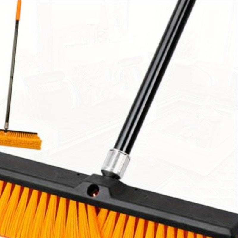 18" Heavy Duty Industrial Push Broom with 59.4" Extendable Steel Handle & 6-Row Stiff Orange Bristles - Durable Plastic Head for Concrete, Wood, Stone, Tile Floors - Indoor/Outdoor Commercial