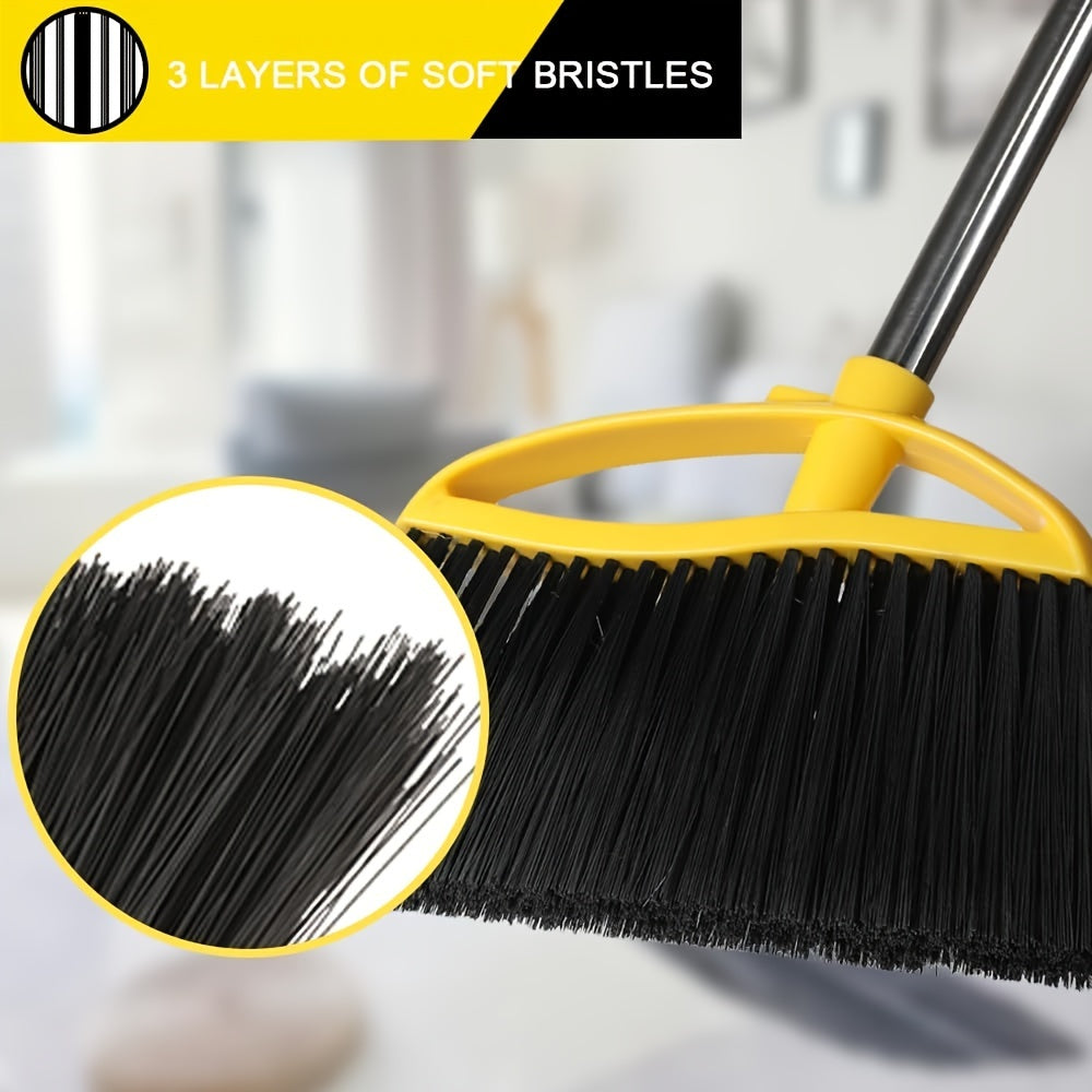 2pcs Soft Bristle Brooms for Hard Floors - Ideal for Bedroom, Bathroom, Kitchen & Living Room Cleaning, Yellow