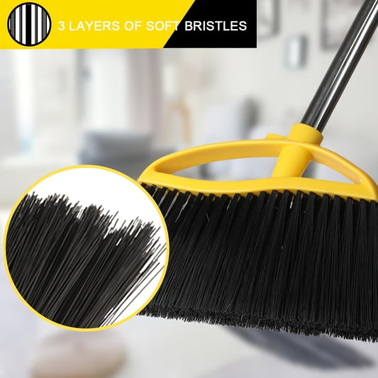 2pcs Soft Bristle Brooms for Hard Floors - Ideal for Bedroom, Bathroom, Kitchen & Living Room Cleaning, Yellow