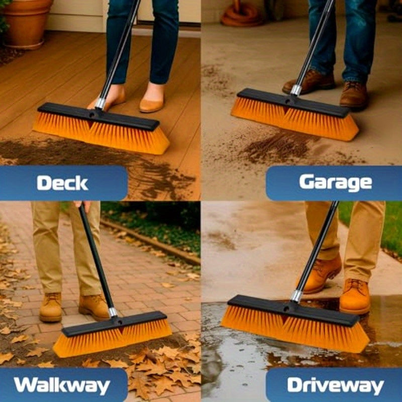 18" Heavy Duty Industrial Push Broom with 59.4" Extendable Steel Handle & 6-Row Stiff Orange Bristles - Durable Plastic Head for Concrete, Wood, Stone, Tile Floors - Indoor/Outdoor Commercial