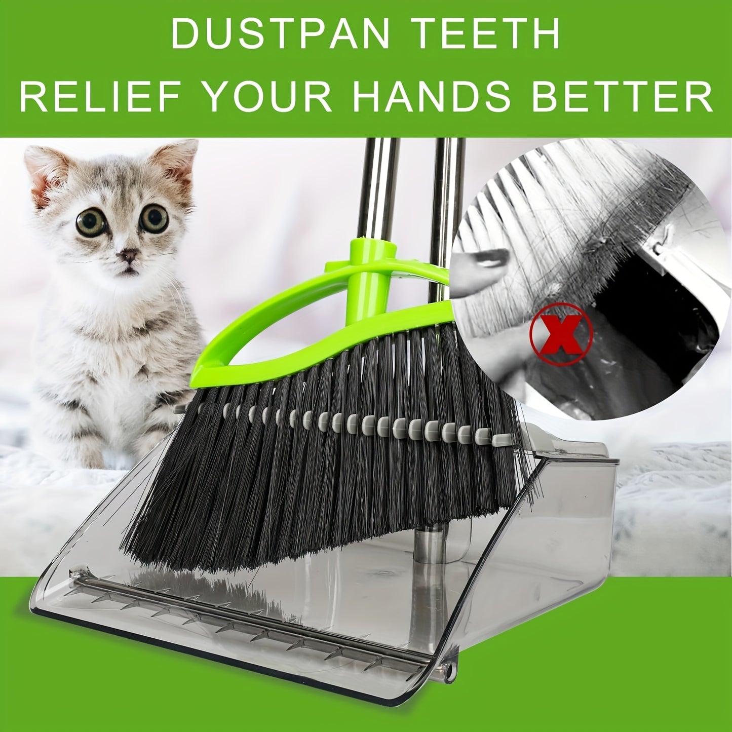 Soft Broom Soft Bristles Broom And Dustpan Set | Household Indoor Angle Broom with Standing Dust Pan, Combo Set for Room Kitchen Lobby Office, Grey