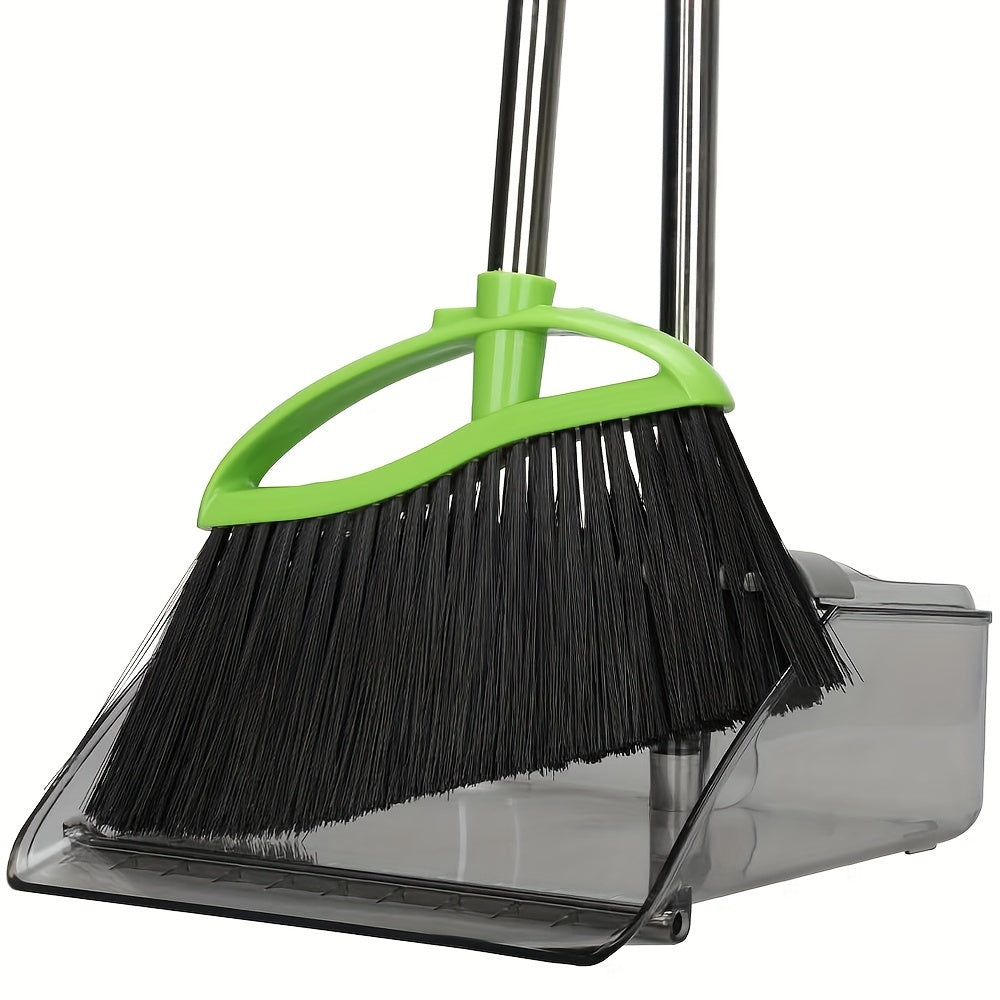 Soft Broom Soft Bristles Broom And Dustpan Set | Household Indoor Angle Broom with Standing Dust Pan, Combo Set for Room Kitchen Lobby Office, Grey