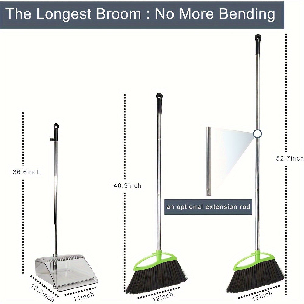 Soft Broom Soft Bristles Broom And Dustpan Set | Household Indoor Angle Broom with Standing Dust Pan, Combo Set for Room Kitchen Lobby Office, Grey