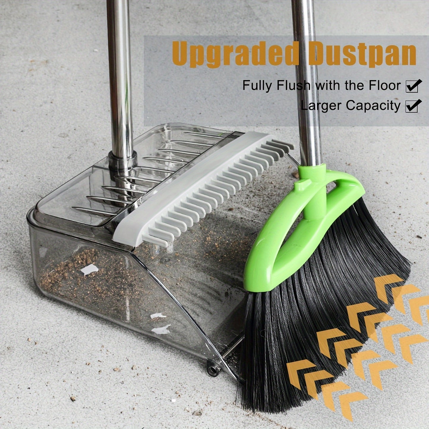 Soft Broom Soft Bristles Broom And Dustpan Set | Household Indoor Angle Broom with Standing Dust Pan, Combo Set for Room Kitchen Lobby Office, Grey