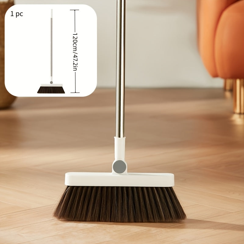 180° Rotating Broom with Adjustable Handle - 47.2 Inch Total Length, 120cm Stick Length, Ideal for Hard Floors in Living Room & Bedroom, Easy Ceiling Cleaning, White & Brown Bristles