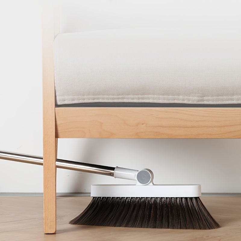 180° Rotating Broom with Adjustable Handle - 47.2 Inch Total Length, 120cm Stick Length, Ideal for Hard Floors in Living Room & Bedroom, Easy Ceiling Cleaning, White & Brown Bristles