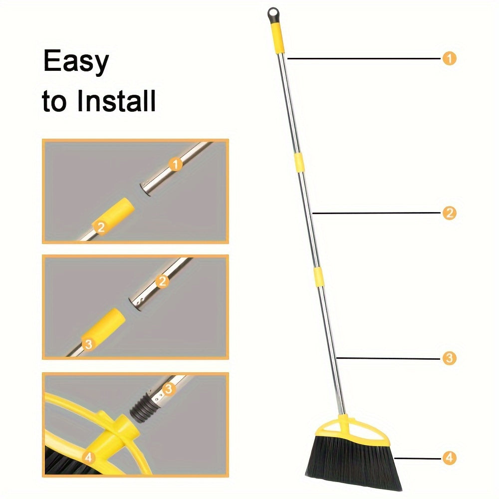 2pcs Soft Bristle Brooms for Hard Floors - Ideal for Bedroom, Bathroom, Kitchen & Living Room Cleaning, Yellow