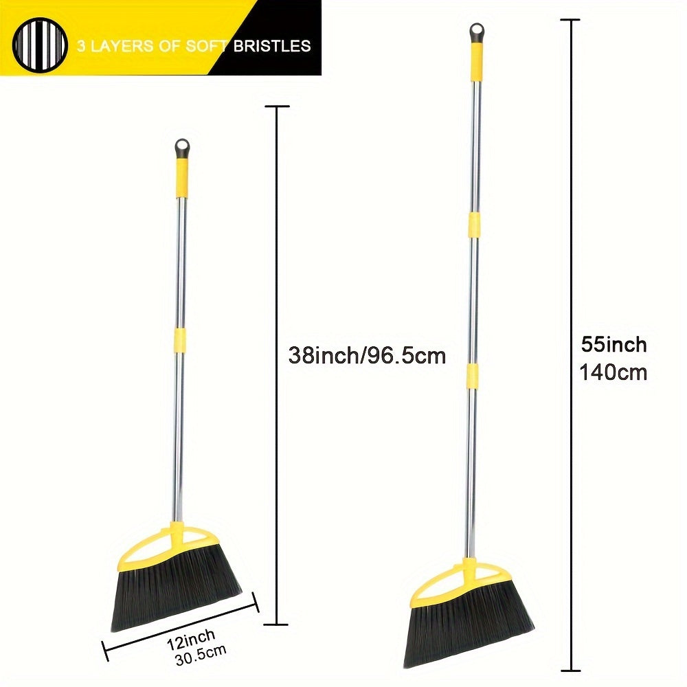 2pcs Soft Bristle Brooms for Hard Floors - Ideal for Bedroom, Bathroom, Kitchen & Living Room Cleaning, Yellow