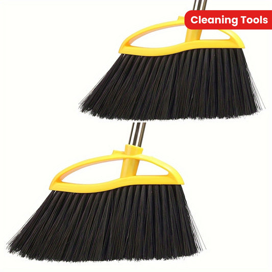 2pcs Soft Bristle Brooms for Hard Floors - Ideal for Bedroom, Bathroom, Kitchen & Living Room Cleaning, Yellow